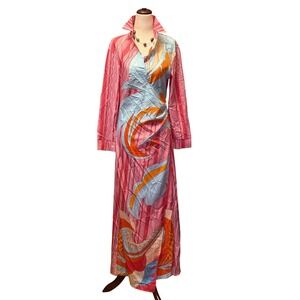 Mundefeis Womens Pink Abstract Graphic Print Side Button Maxi Shirt Dress S